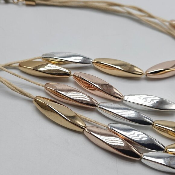 St. Thomas Silver Gold Tone Metal Abstract Beads Layered Necklace - Picture 2 of 5